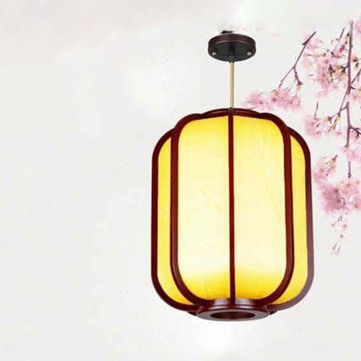 Modern Chinese Faux Sheepskin Wooden Lantern Pendant