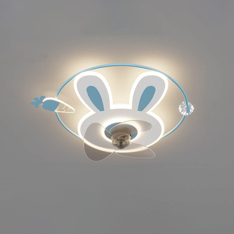 Cartoon Bunny Carrot LED Flush Mount Ceiling Fan Light