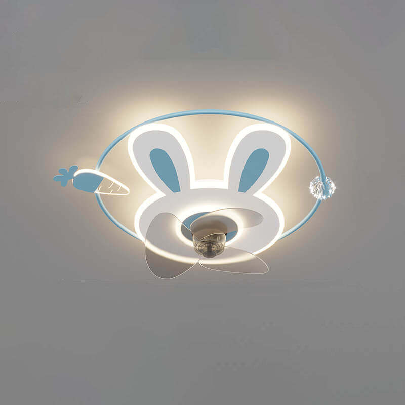 Cartoon Bunny Carrot LED Flush Mount Ceiling Fan Light