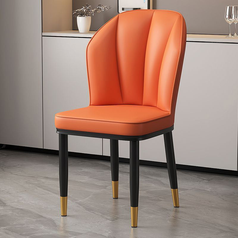 Modern PU Leather Wing-Back Dining Chair — Orange + Gold Legs