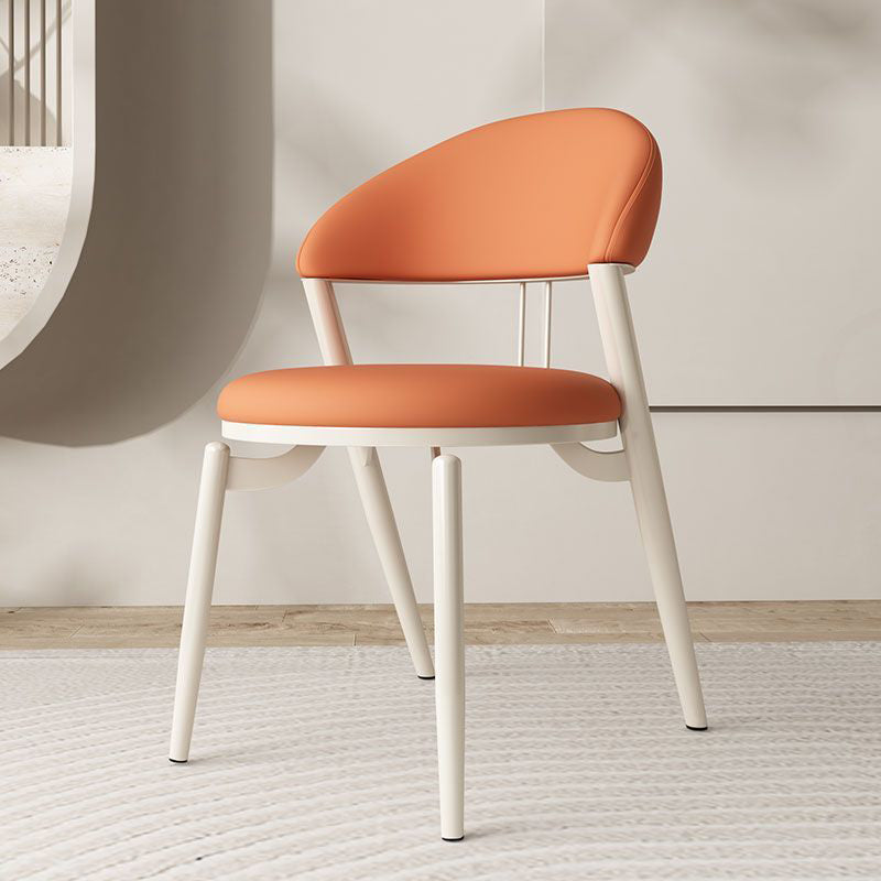 Nordic Leather Upholstered Steel Open Back Dining Chair — Orange