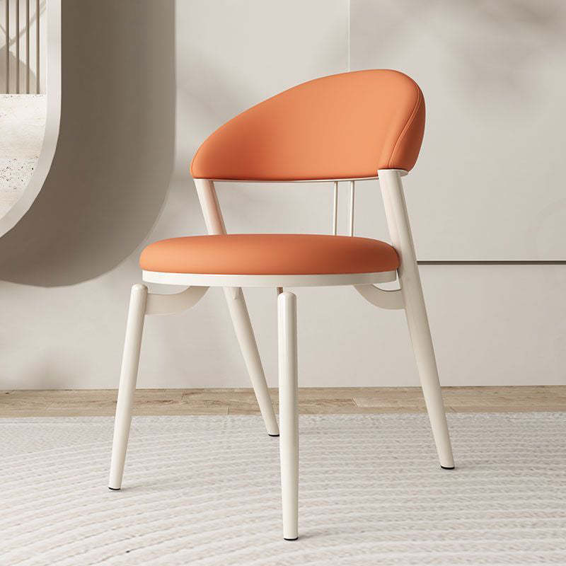 Nordic Leather Upholstered Steel Open Back Dining Chair — Orange