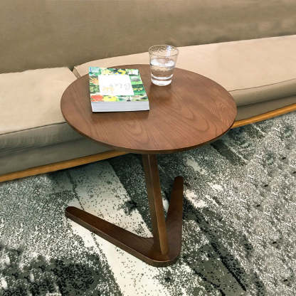 Minimalist V-Shape Base Wood Side Table