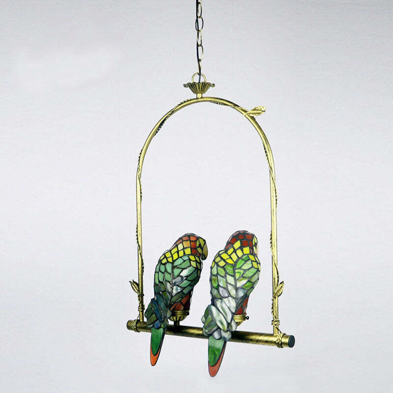 Tiffany Chinese Vintage Glass Parrot LED Pendant Light