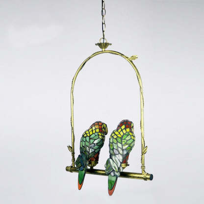 Tiffany Chinese Vintage Glass Parrot LED Pendant Light