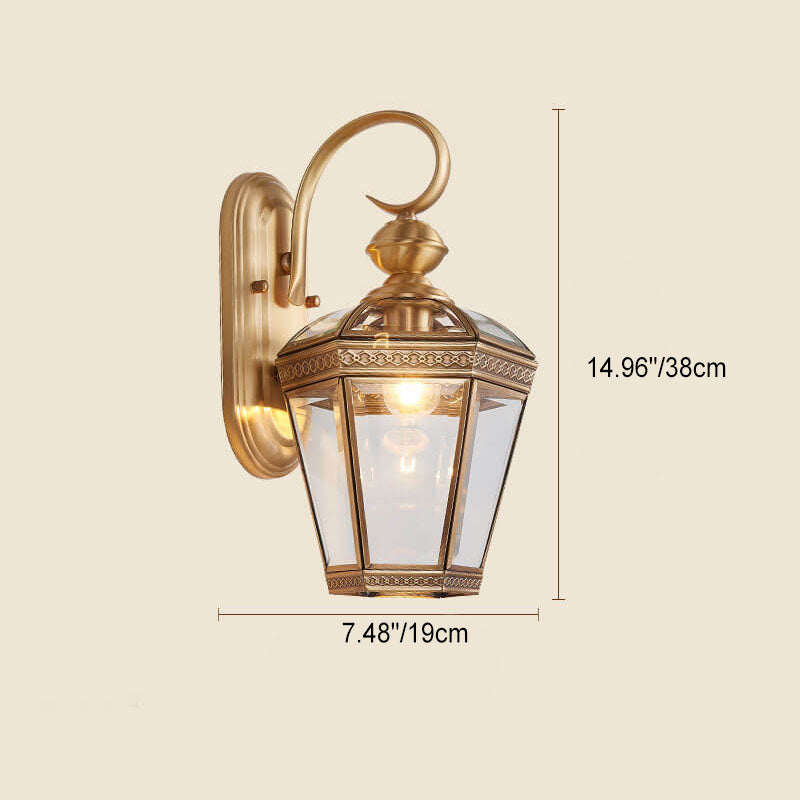 European Hexagonal Lantern Copper Glass Outdoor Wall Sconce — B / 110V-120V For US/CA