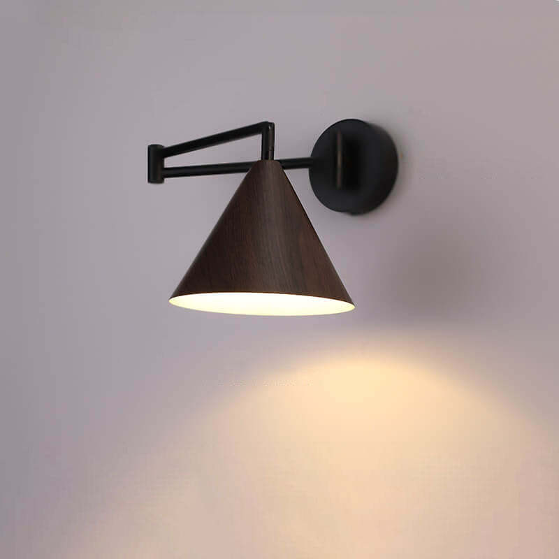 Nordic Cone Swing Arm Wood Grain Iron Wall Sconce