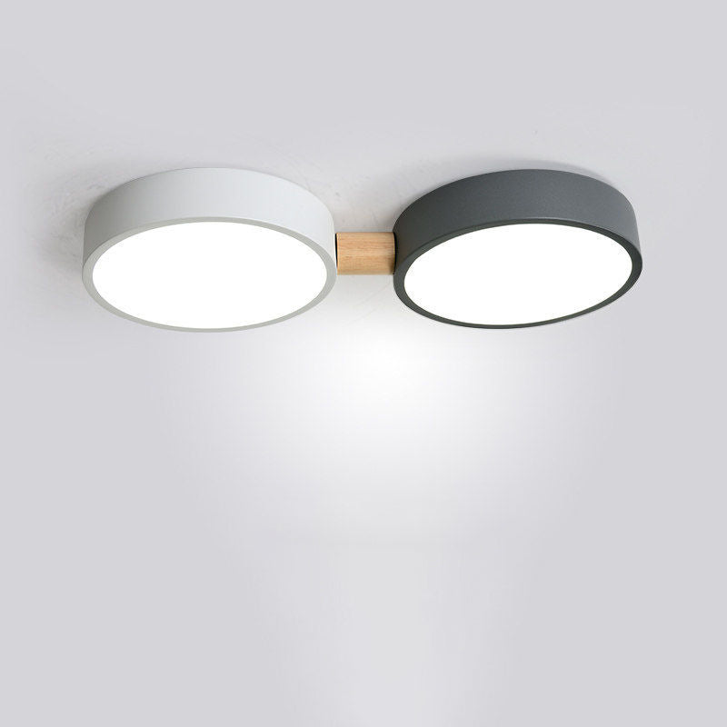 Scandinavian Macaron Iron Geometric Wood LED Flush Light