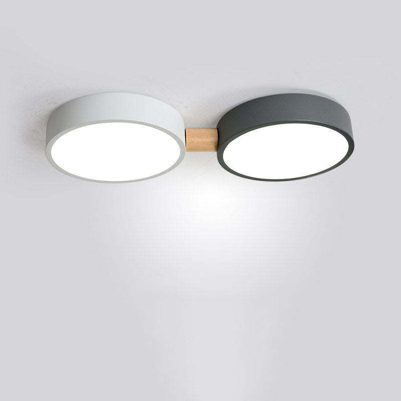 Scandinavian Macaron Iron Geometric Wood LED Flush Light
