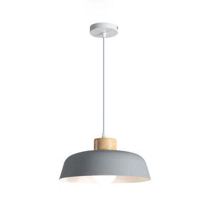 Minimalist Round Aluminum Wood Pendant Light