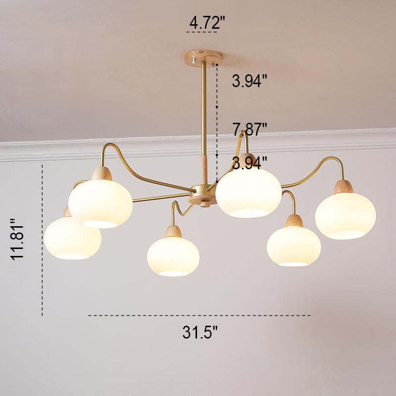 Nordic Japanese Glass Round Wood Chandelier