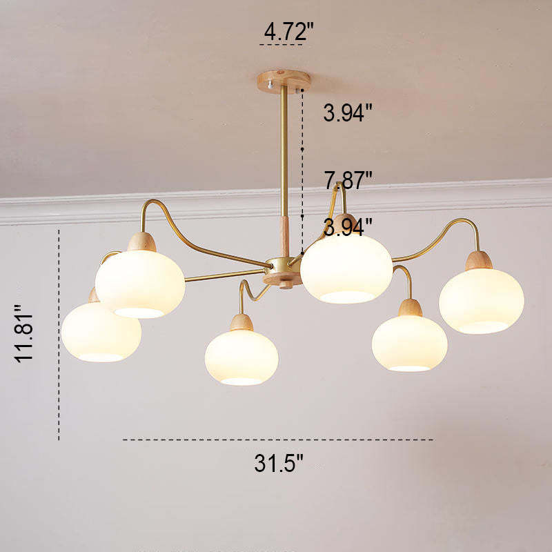 Nordic Japanese Glass Round Wood Chandelier