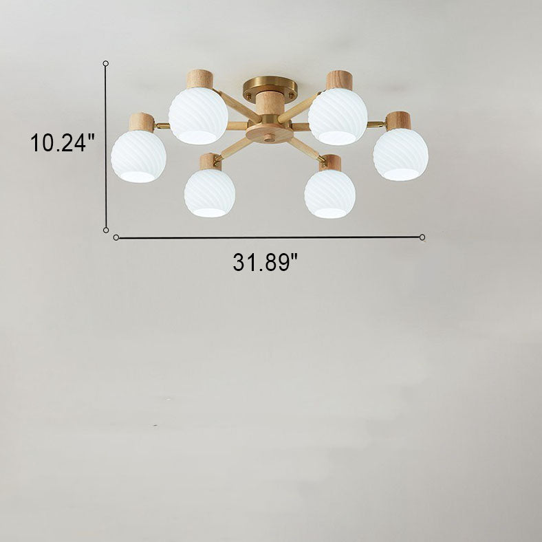 Japanese Wabi-Sabi Rubberwood Glass Flush Light