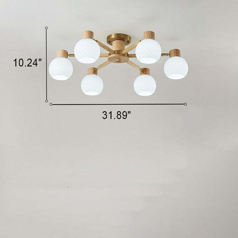 Japanese Wabi-Sabi Rubberwood Glass Flush Light