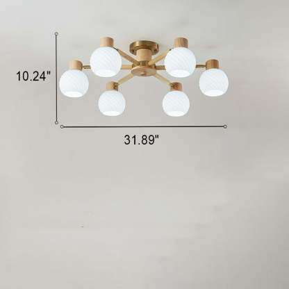 Japanese Wabi-Sabi Rubberwood Glass Flush Light