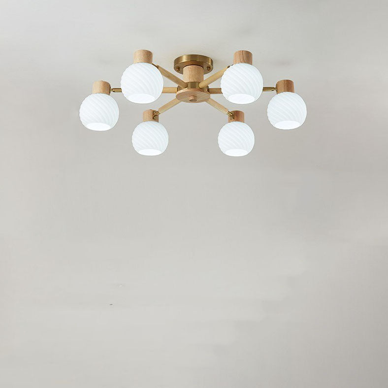 Japanese Wabi-Sabi Rubberwood Glass Flush Light