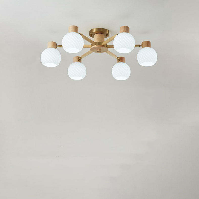 Japanese Wabi-Sabi Rubberwood Glass Flush Light