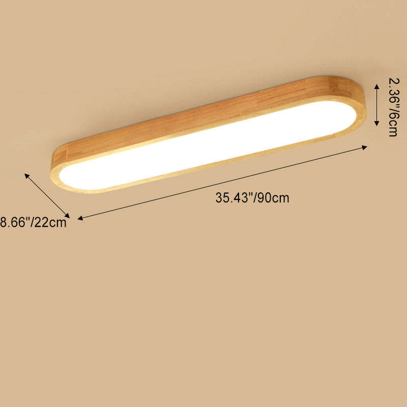 Japanese Rectangular Solid Wood Flush Mount Light