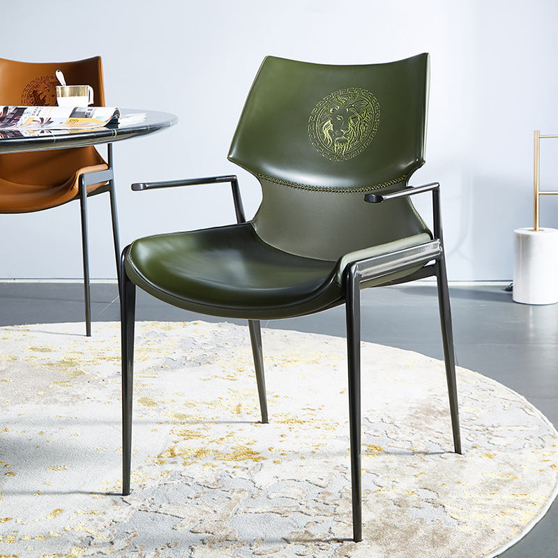 Modern Curved PU Leather Steel Dining Chair — Green + Gold Frame