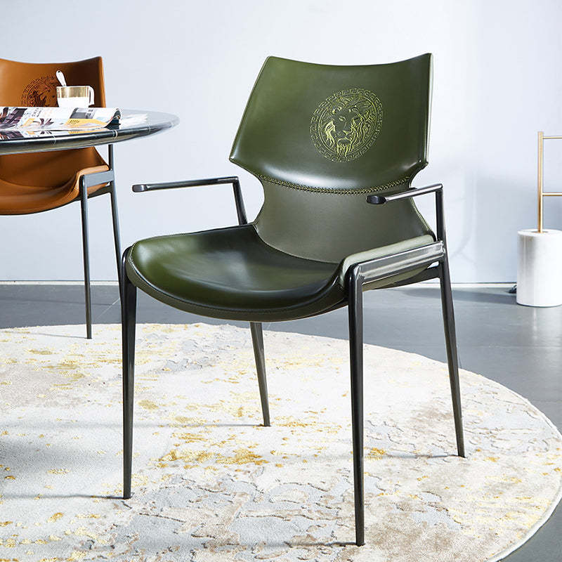 Modern Curved PU Leather Steel Dining Chair — Green + Gold Frame