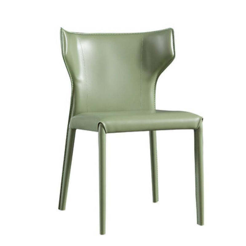 Minimalist Leather Steel Wing-Back Dining Chair