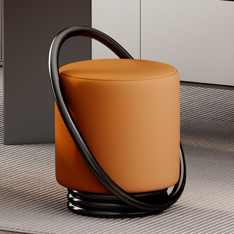 Contemporary Microfiber Leather Cylinder Vanity Stool — A / Orange Seat + Black Frame