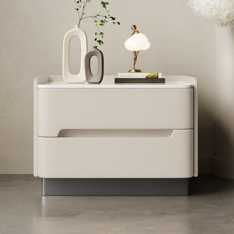 Nordic Sintered Stone Side Table 2-Drawer — Off-White