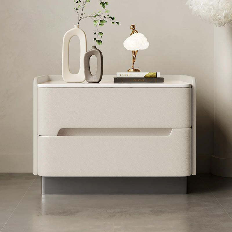 Nordic Sintered Stone Side Table 2-Drawer — Off-White