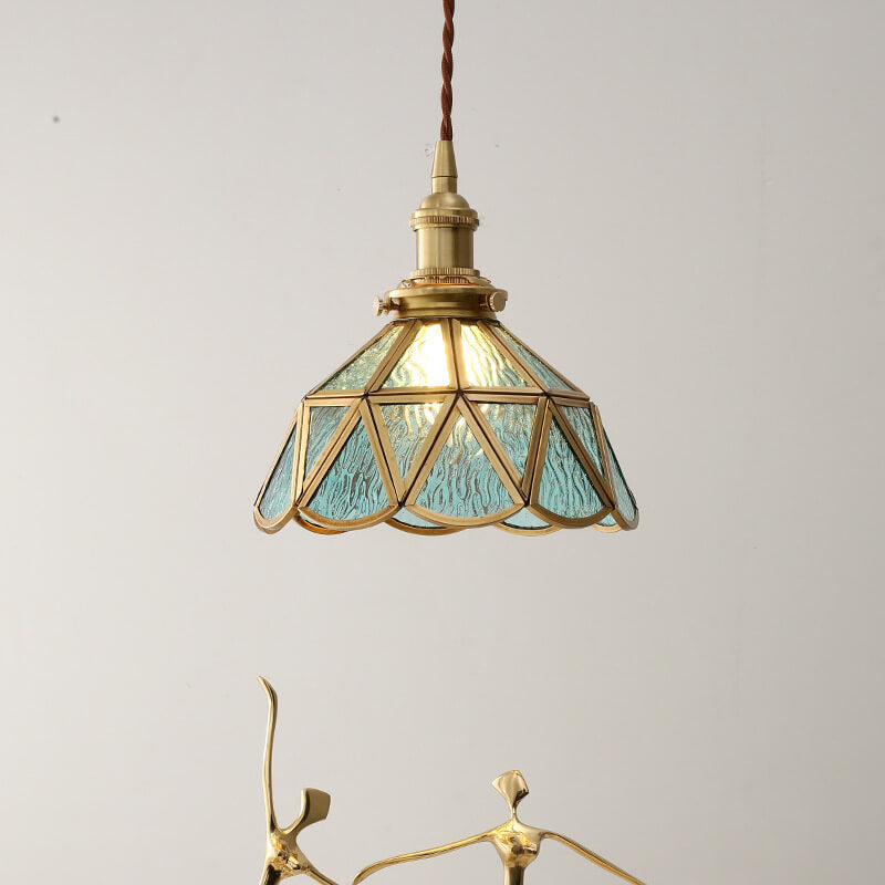 Nordic pattern cone pendant lighting in brass glass