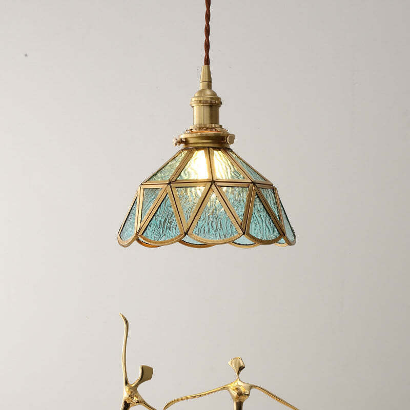 Nordic pattern cone pendant lighting in brass glass