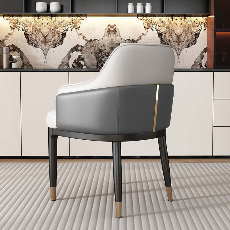 Luxury armrest backrest gray leather dining chairs & benches
