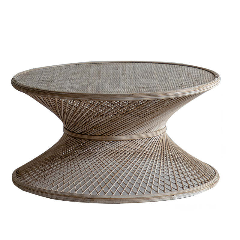 Japanese Round Rattan End Table