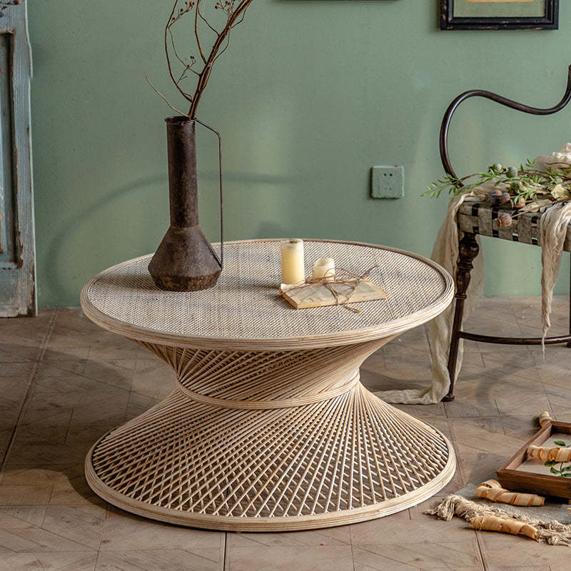 Japanese Round Rattan End Table