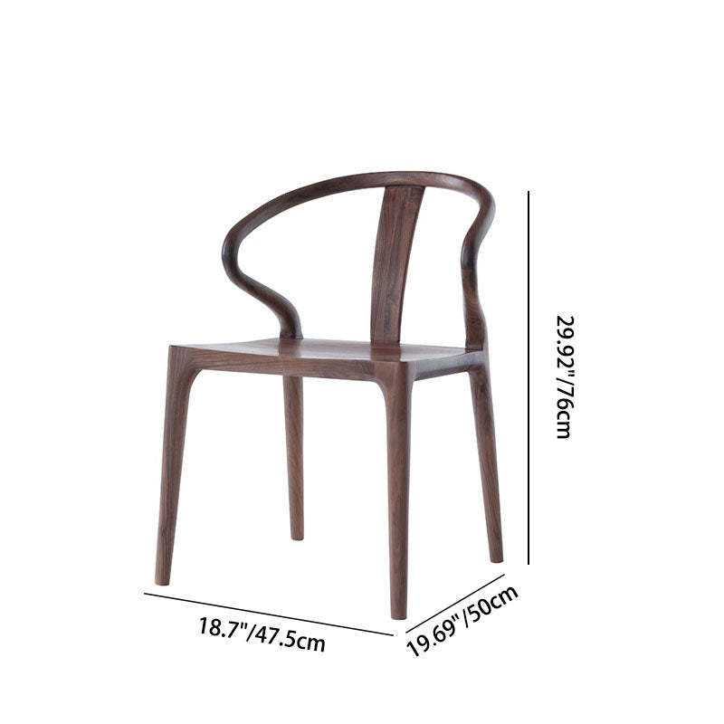 Traditional Chinese Walnut Curved Dining Chair — H