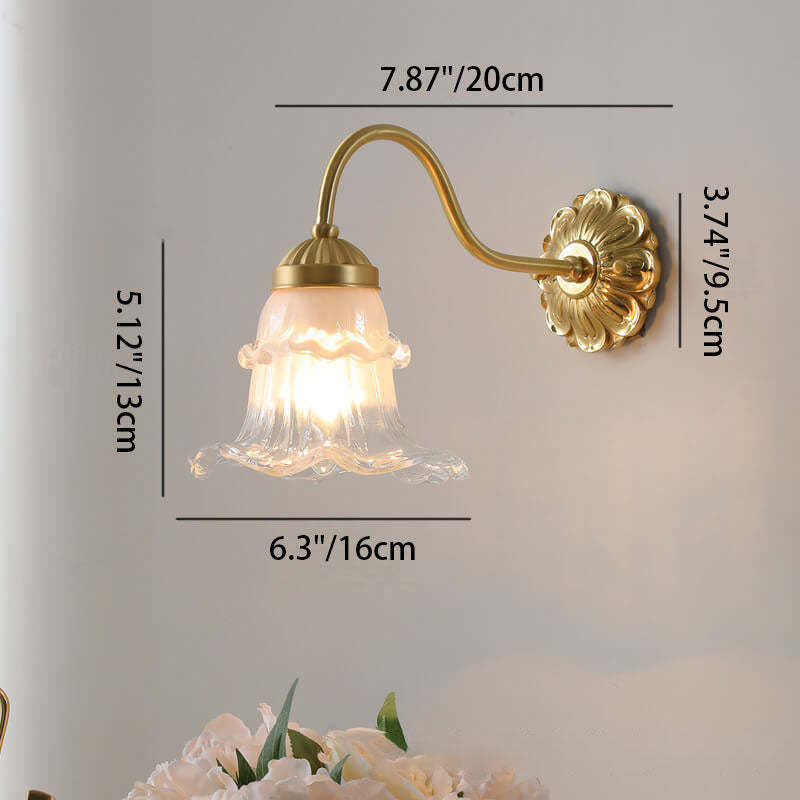 French Glass Flower Copper Wall Sconce