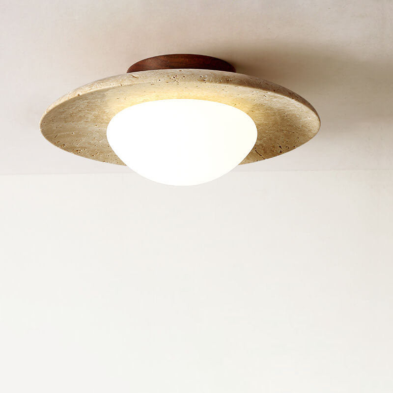 Vintage Round Travertine Flush Mount Light