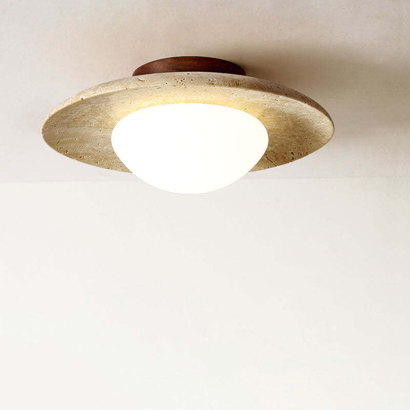 Vintage Round Travertine Flush Mount Light