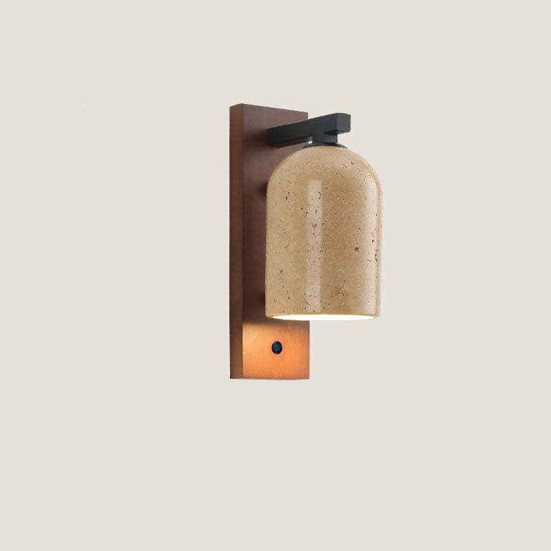 Japanese Vintage Stone Cylinder Wooden Base Sconce