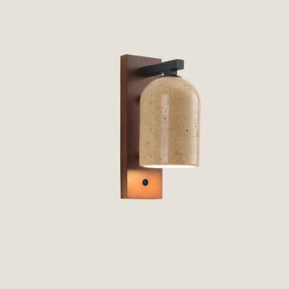 Japanese Vintage Stone Cylinder Wooden Base Sconce