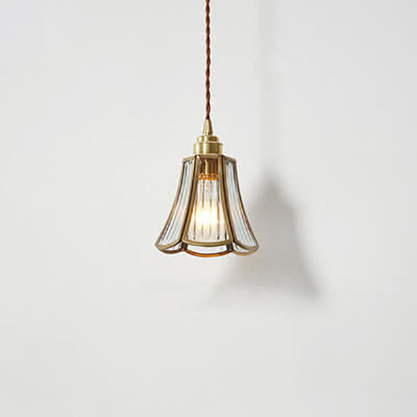 Japanese Vintage Cone Geometric Glass Copper Pendant Light