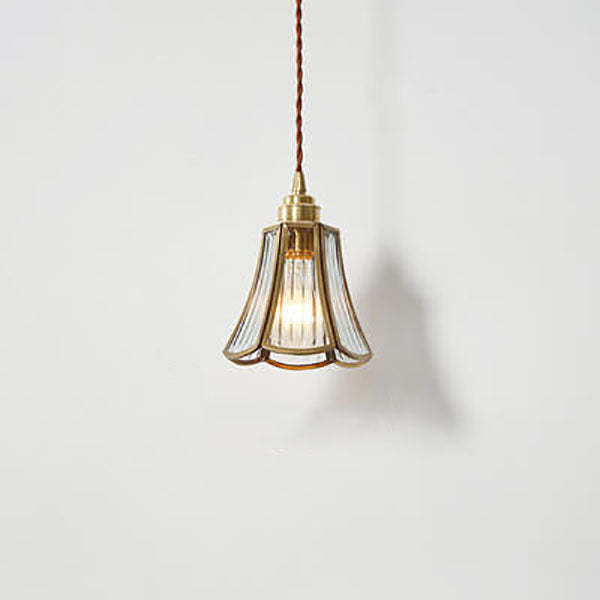 Japanese Vintage Cone Geometric Glass Copper Pendant Light