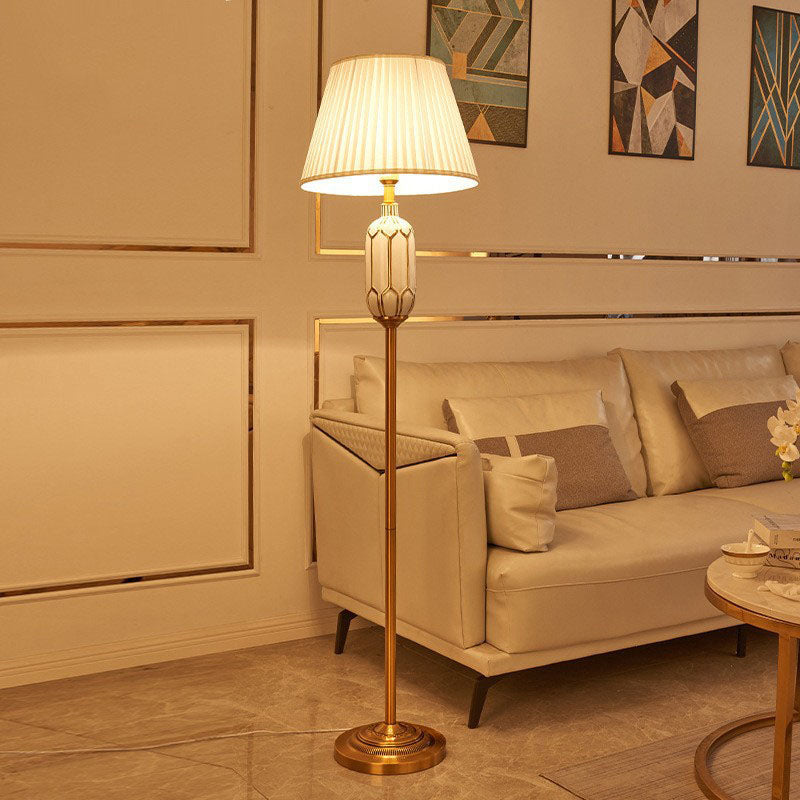 Vintage European Pleated Fabric Ceramic Floor Lamp