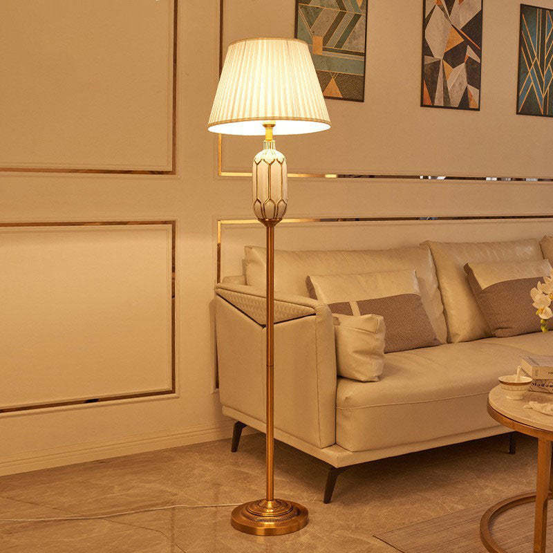 Vintage European Pleated Fabric Ceramic Floor Lamp
