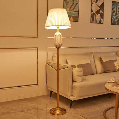 Vintage European Pleated Fabric Ceramic Floor Lamp
