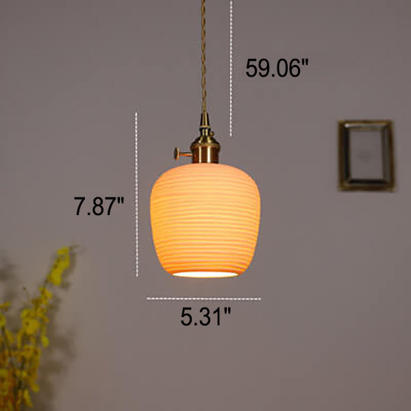 Nordic Japanese Ceramic Brass Oval Pendant Light