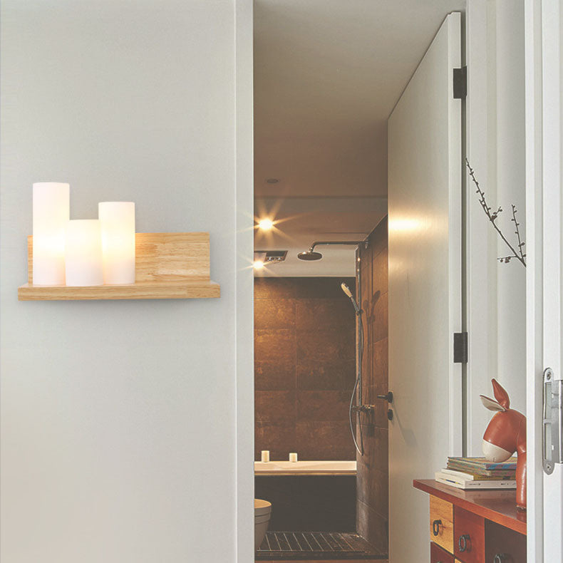 Japanese Minimalist Wooden Glass Cylinder Sconce