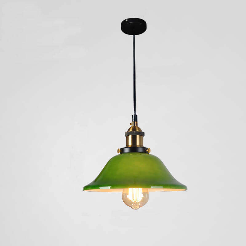 Vintage Green Glass Dome Pendant Light