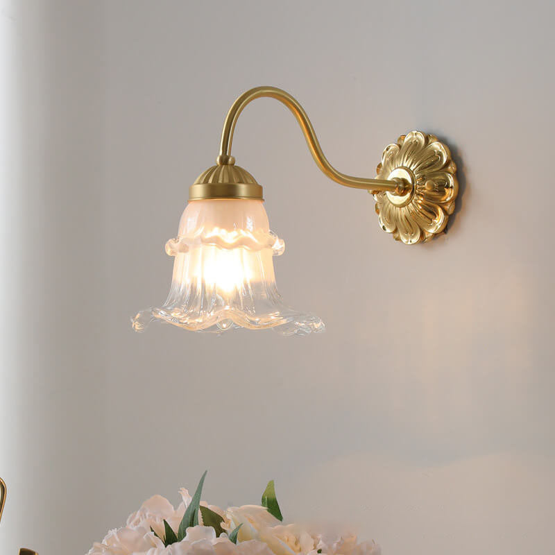 French Glass Flower Copper Wall Sconce