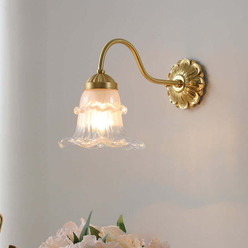 French Glass Flower Copper Wall Sconce