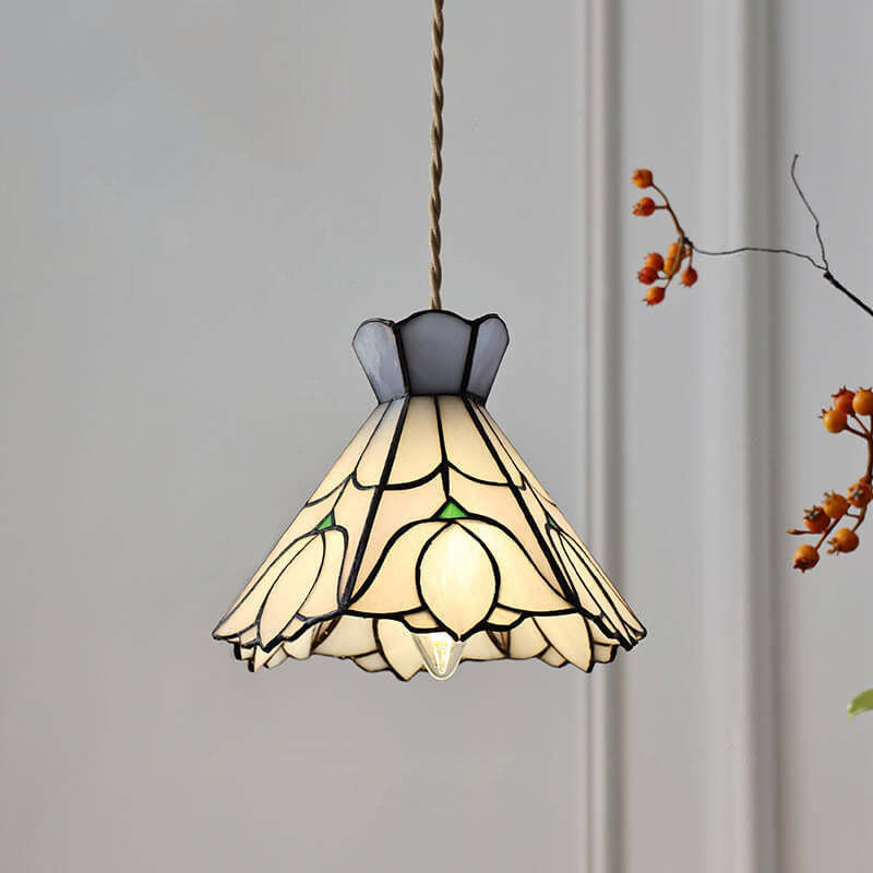 Vintage Tiffany Rose Conical Stained Glass Pendant Light — A / 220V-240V For UK/AU